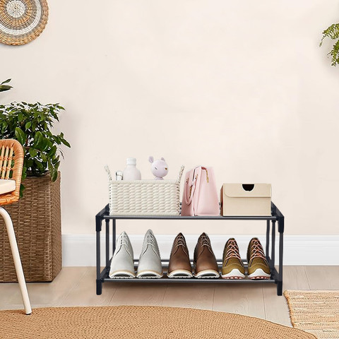Philoshop Space-Saving 2-Tier Metal Open Shoe Rack Metal Collapsible Shoe  Stand
