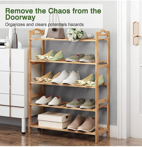 Livzing 5-Tier Multiuse Bamboo Wooden Shoe Rack Slipper Stand