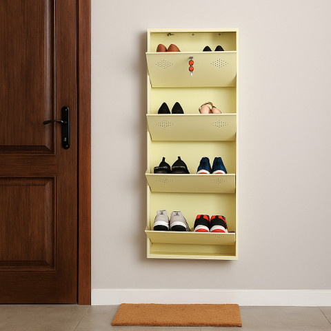Aavatar 04 Door Ivory 21 Inch Wall Mounted Modern Shoerack Metal