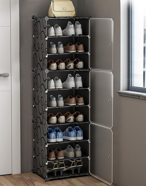 Hemovia 9-Shelf-3-Door Plastic Cubort Shoe Rack Plastic