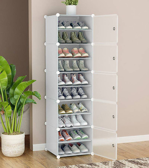 PYXBE Door 10 Shelf Plastic Shoe Rack for Home/Office Plastic Collapsible  Shoe Stand Plastic Shoe Rack
