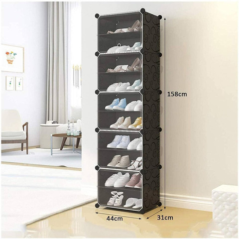 PYXBE Door 10 Shelf Plastic Shoe Rack for Home/Office Plastic Collapsible  Shoe Stand Plastic Shoe Rack