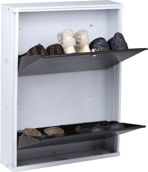 Jaimini White Brown Shoe Rack with Lock Key (Wall-Mount Do It by