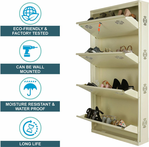 shandar steel Door 28 Inch Wall Mounted Primium Shoe Rack Metal Shoe Rack  Ivory Metal Shoe Rack