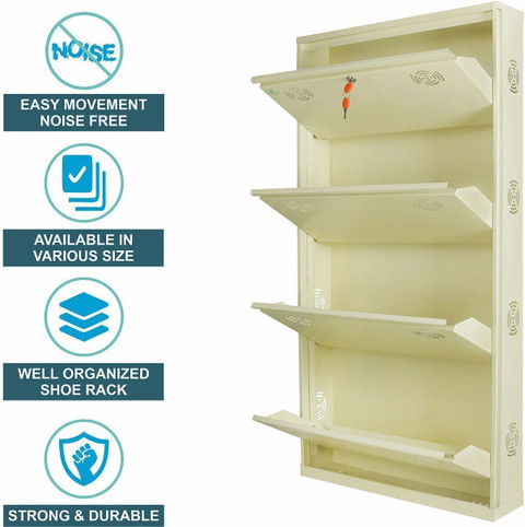 shandar steel 4 Door 26 Inch Wall Mounted Shoe Rack with door Ivory ...