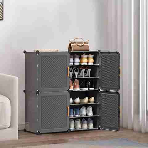 Keekos 6-Shelf-4-Door Plastic Cupboard Shoe Rack Shoe Stand Metal