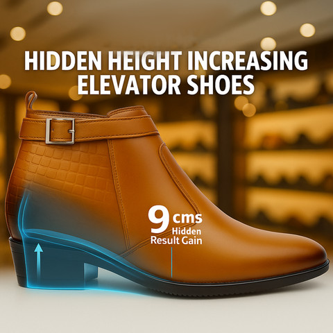 BXXY Men's Cm Hidden Height Increasing/Elevator Tan Casual Formal Slipon  Boot High Tops For Men