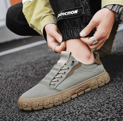 glemia Men's Flat Bottom Lace-Up Casual Breathable Canvas Shoes