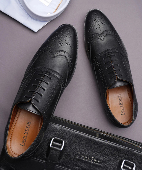 LOUIS STITCH Black Wingtip Style Brogue Formal Shoes for Men UK Brogues  For Men