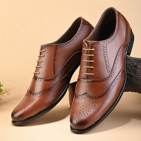 Brown Semi Formal Shoes For Men Daily Wear Synthetic Leather Men