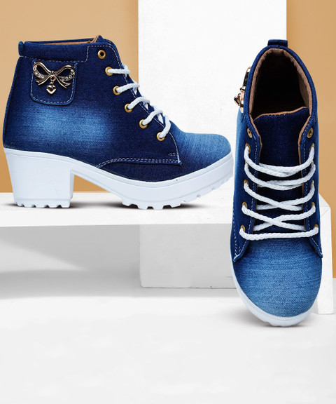 KRAFTER Denim High Heel Boot Shoes For Girls Jeans Shoes For Women Casual  Partywear Boots For Women