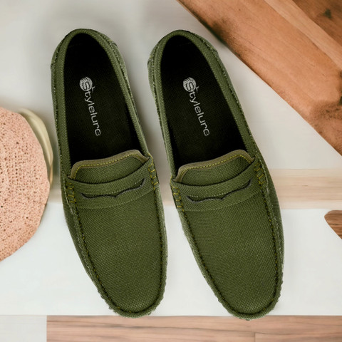 Stylelure Olive Green Eco Friendly Light Weight Flexible Mesh Knit  Loafers Driving Shoes For Men