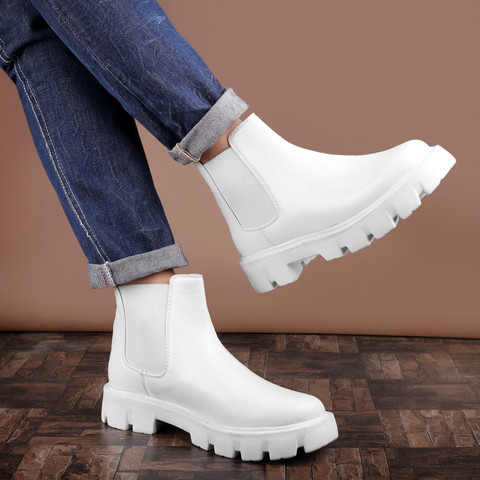 BXXY Men's New Stylish Synthetic Material White Casual Chelsea