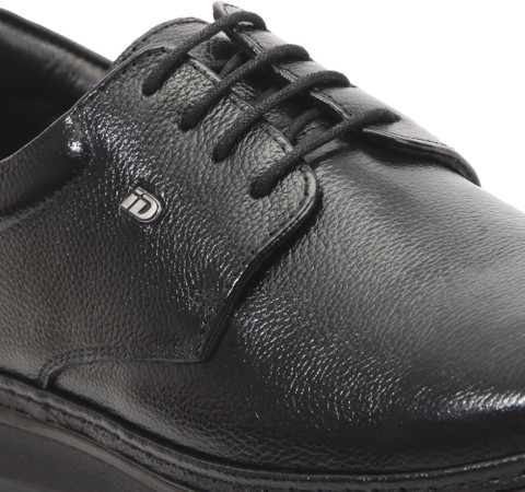 iD Leather Black Lace-Up Semi-Formal Shoes For Men