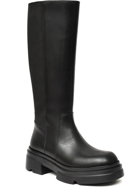 Nico Nerini Women's Knee-High Black Leather Boots Chunky Platform