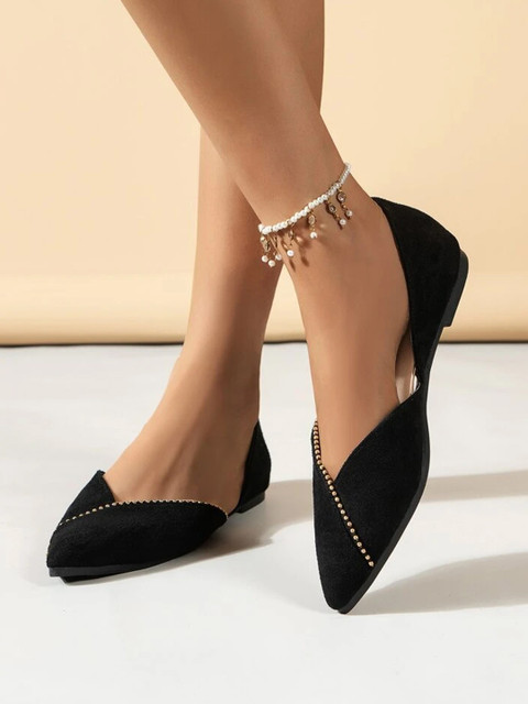 SHOETOPIA Pointed Toe Flat Black Belly For Women Girls Bellies - Main Image