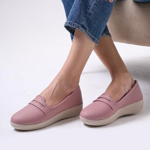 FAUSTO Textured Slip On Casual Shoes Flatform Heel Height Enhancer|All Day  Comfort Loafers For Women