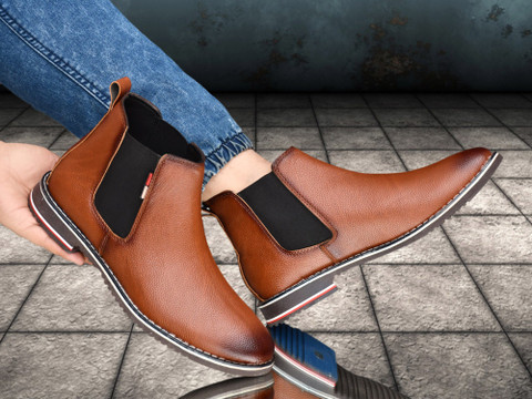MEVHUB Chelsea Leather Boots for Men Boots For Men (Tan) Boots For