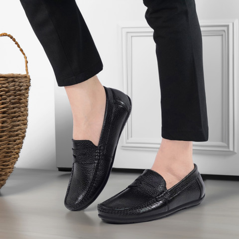 LAHO ClassicStep Black Leather Loafers – Premium Office Casual Shoes for  Men Loafers For Men