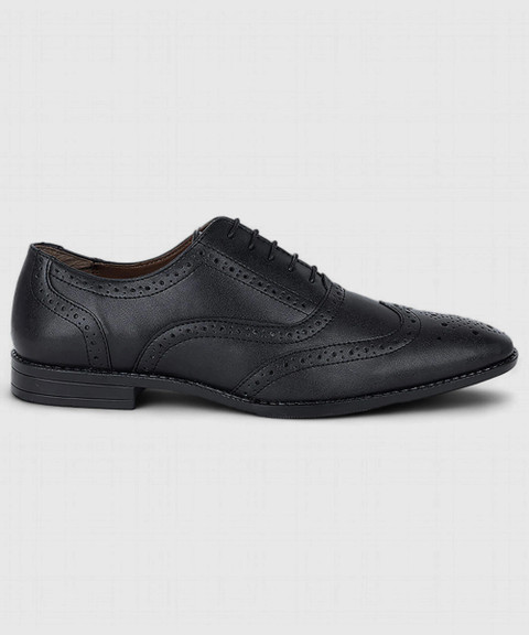 LOUIS STITCH Black Wingtip Style Brogue Formal Shoes for Men UK