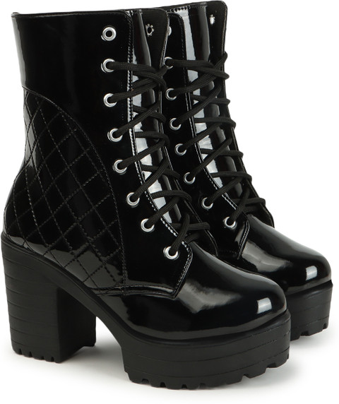 STRASSE PARIS Bold and Breezy Black Patent Ankle Length Lace-Up