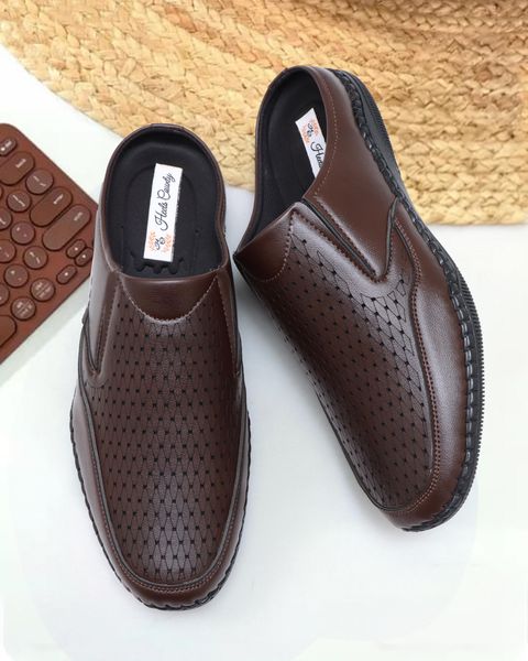 Heels County Leather Back Open Shoes Half Cut Loafers For Men