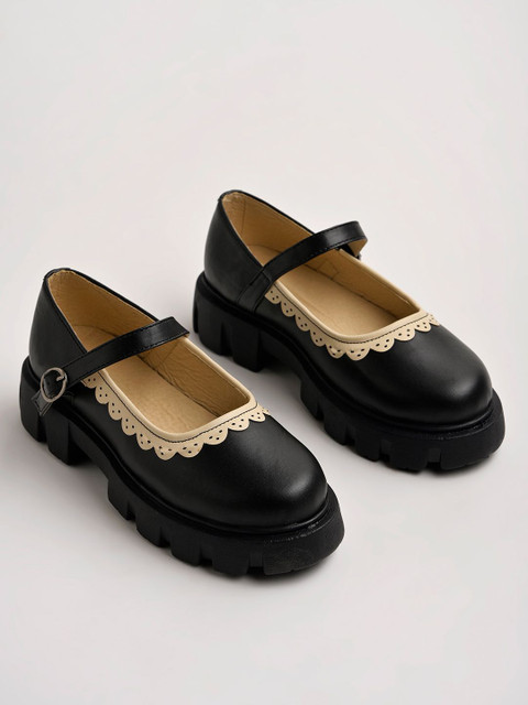 SHOETOPIA Round Toe Black Mary Janes Bellies For Women Girls For - Main Image