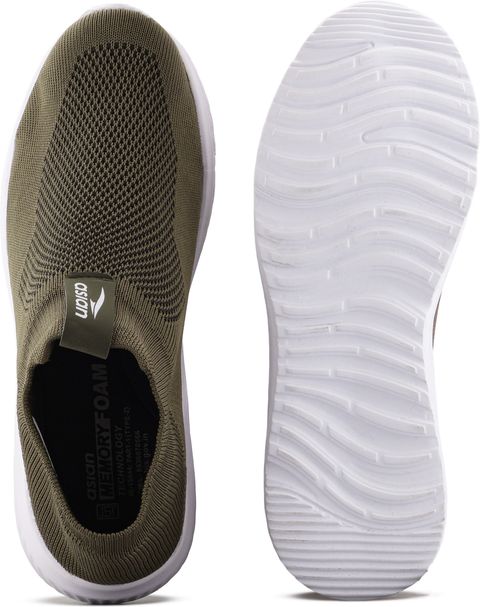 Asian Moonwalk-01 Men's Slip-on Walking Shoes, Olive, Size 9 - Image 6