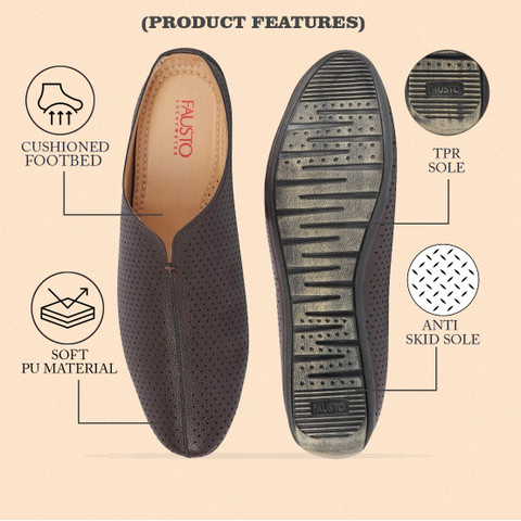 Fausto Brown Slip On Mules FAUSTO Back Open Perforated Design