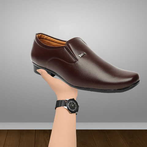 Leather Formal Brown Casual Shoes Without Laces Men's Brown Suit Shoes-BRUNO MARC Leather Formal Brown Casual Shoes Without Laces Men's Brown Suit Shoes-BRUNO MARC
