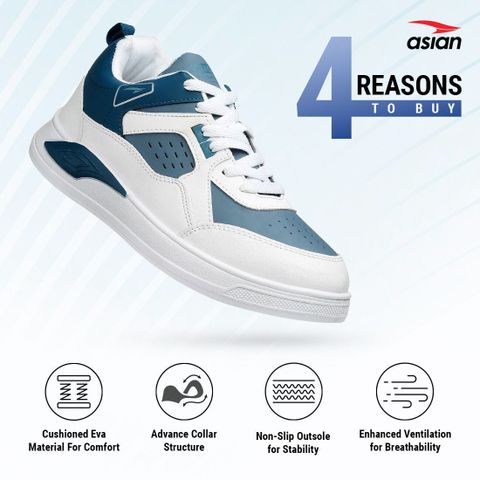 asian Sneaker Casual Shoes for Men | Soft Cushioned Insole, Slip-Resistance Sneakers For Men (White, Blue , 8) - Image 5
