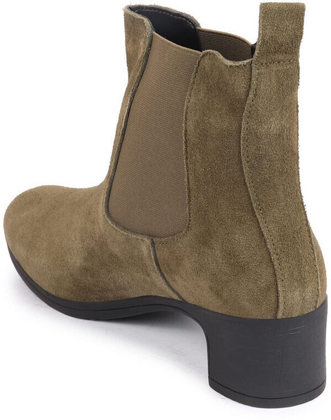 FAUSTO Flared Heel High Ankle Suede Leather Classic Winter Chelsea Boots  For Women