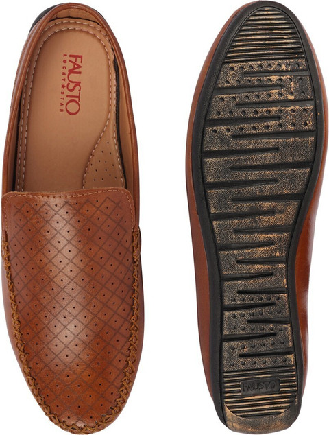 FAUSTO Stitched Block Design Pattern Back Open Slip On Shoes