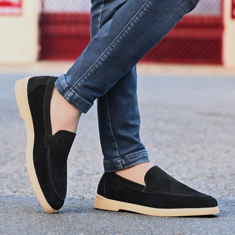 Dorado Humano Italian Black Suede Leather Moccasins For Men Loafers For Men