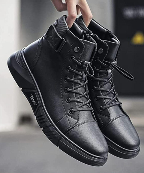High Ankle Boots Mens Black High Top Shoes DESTA SHOES Men's Black