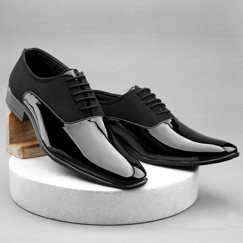 black party dress shoes Black Contemporary Patent Tuxedo Shoes