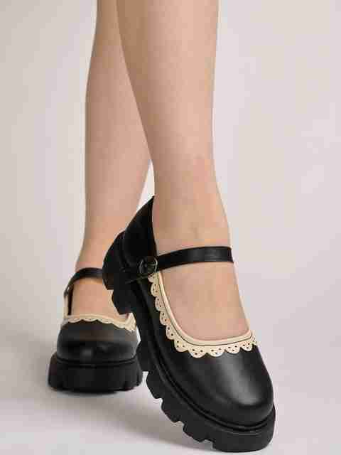 SHOETOPIA Round Toe Black Mary Janes Bellies For Women Girls For Women