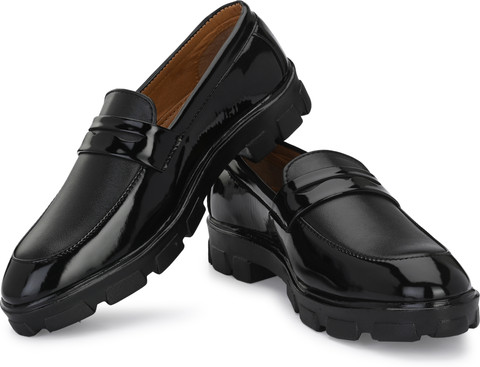 Stylelure Leather Premium High Heels Black Formal Shoes Loafers For Men