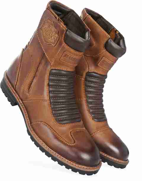 Harrytech London Men's Brown Side Zipper Biker Motorcycle Leather Riding  Boot with rugged sole Boots For Men