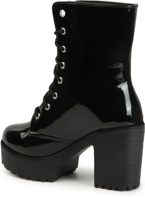 STRASSE PARIS Bold and Breezy Black Patent Ankle Length Lace-Up