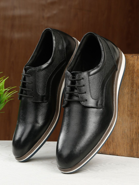 Teakwood Leathers Men's Black Semi-Formal Lace-Up Leather Shoes Lace Up For  Men