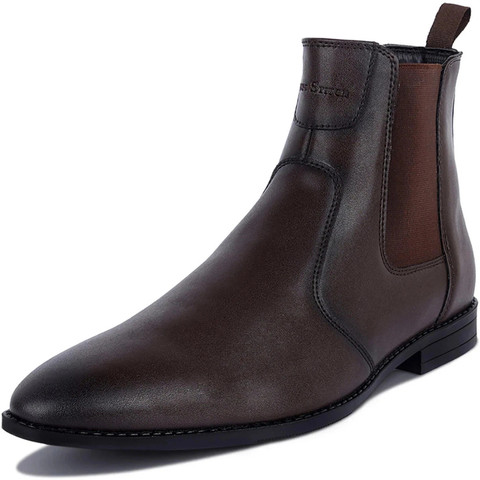 LOUIS STITCH Mens Brunette Brown Handmade Chelsea Boots with Dual