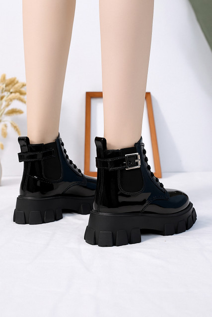 missas group Black Patent Leather Casual Lace up Boote Shoes For