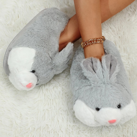 Cartoon Rabbit Plush Slippers - Soft Warm Home Shoes, Unisex Free Size (Fits US 3.5-6)