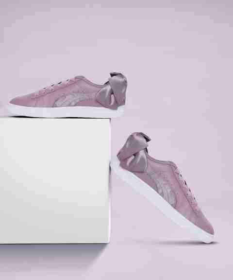 Basket Bow Puma Trainers With Bow Laces Pink Puma Basket Ribbon