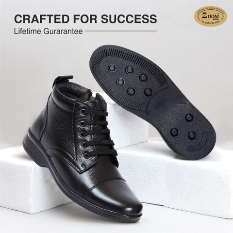 Zoom Shoes Genuine Leather High Ankle Boots Lace-up Zipper