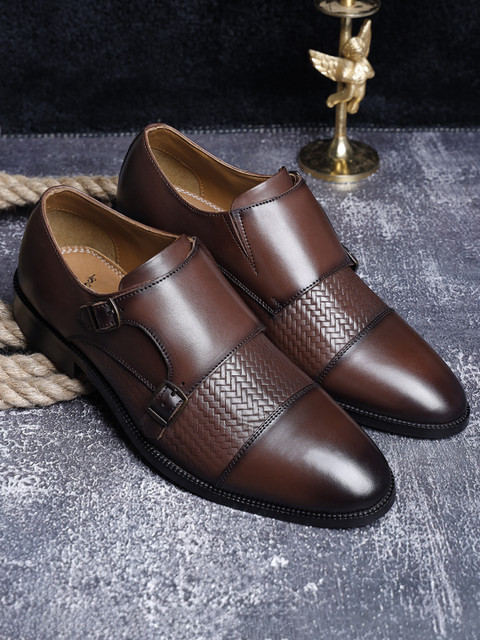 LOUIS STITCH Men's Vintage Brown Italian Monks Shoes Handmade