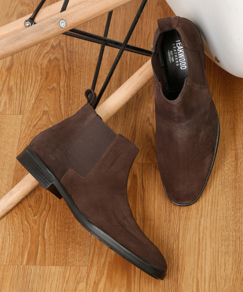 Teakwood Leathers Men Brown Suede Chelsea Boots Boots For Men