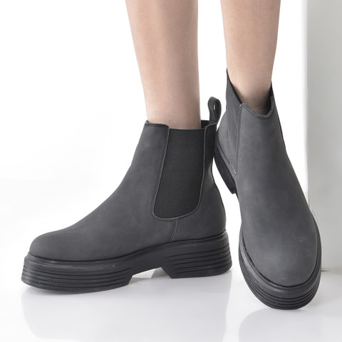 FAUSTO Height Enhancer Flared Heel High Ankle Top Winter Chelsea Boots|Work  Boot Boots For Women