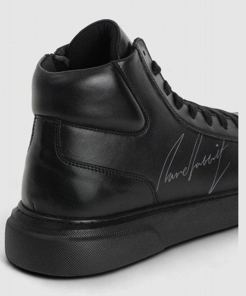 High Top Mens Black Leather Trainer Shoes Rare Rabbit High Tops